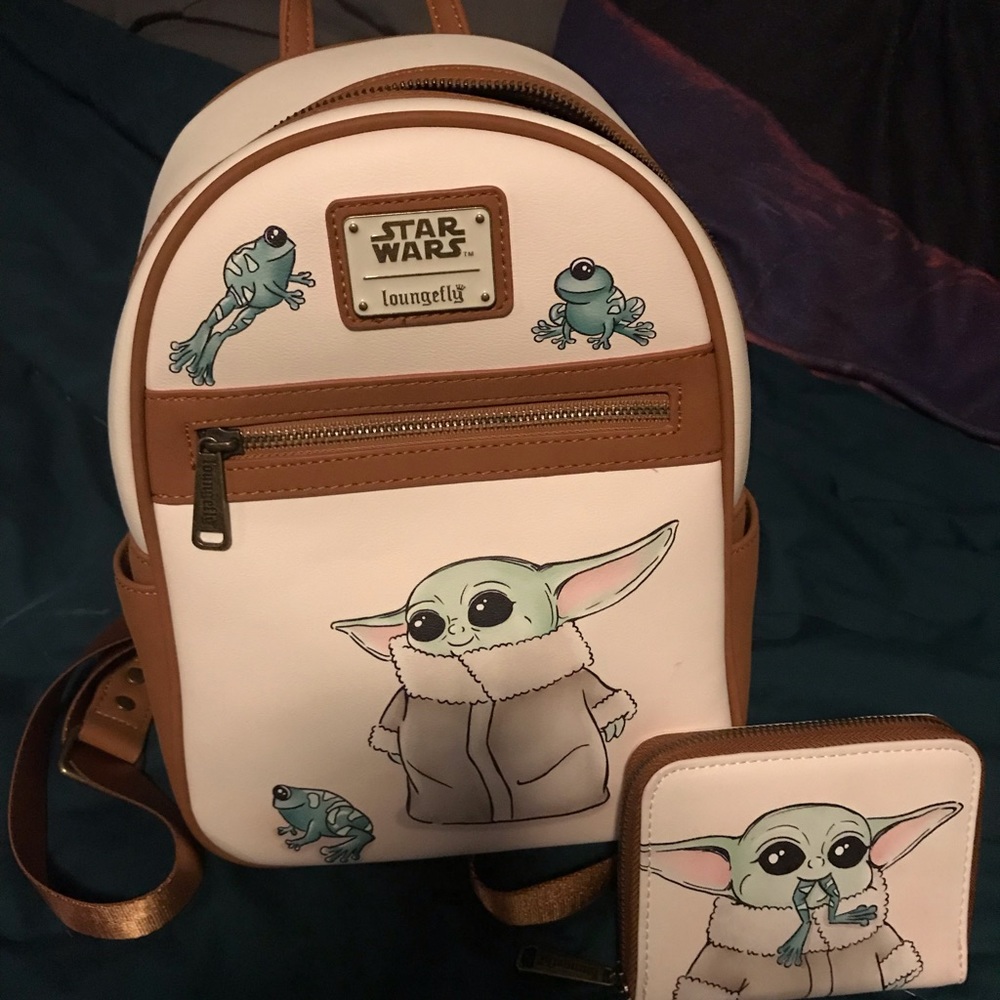 Star Wars Loungefly Baby Yoda “Grogu” mini backpack with matching zip wallet